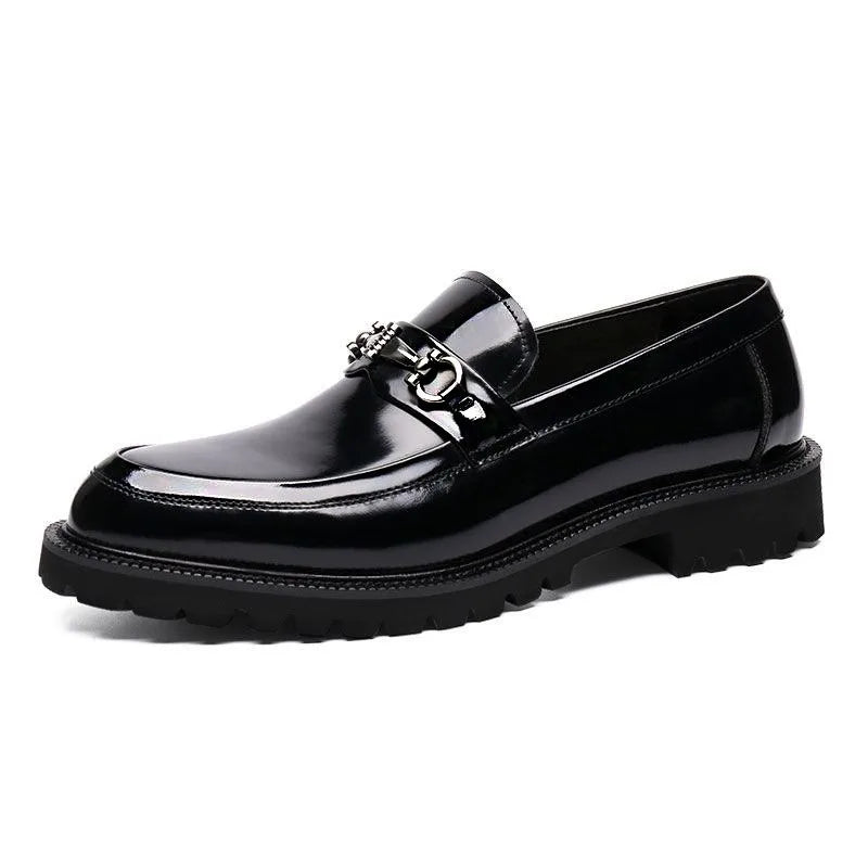 Polished Buckled Seamed Ridged Rounded Loafers