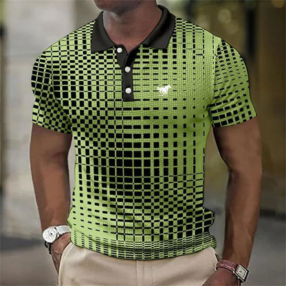 Men's Contrast Collar Short Sleeve Geometric Print Stretch Polo Shirt