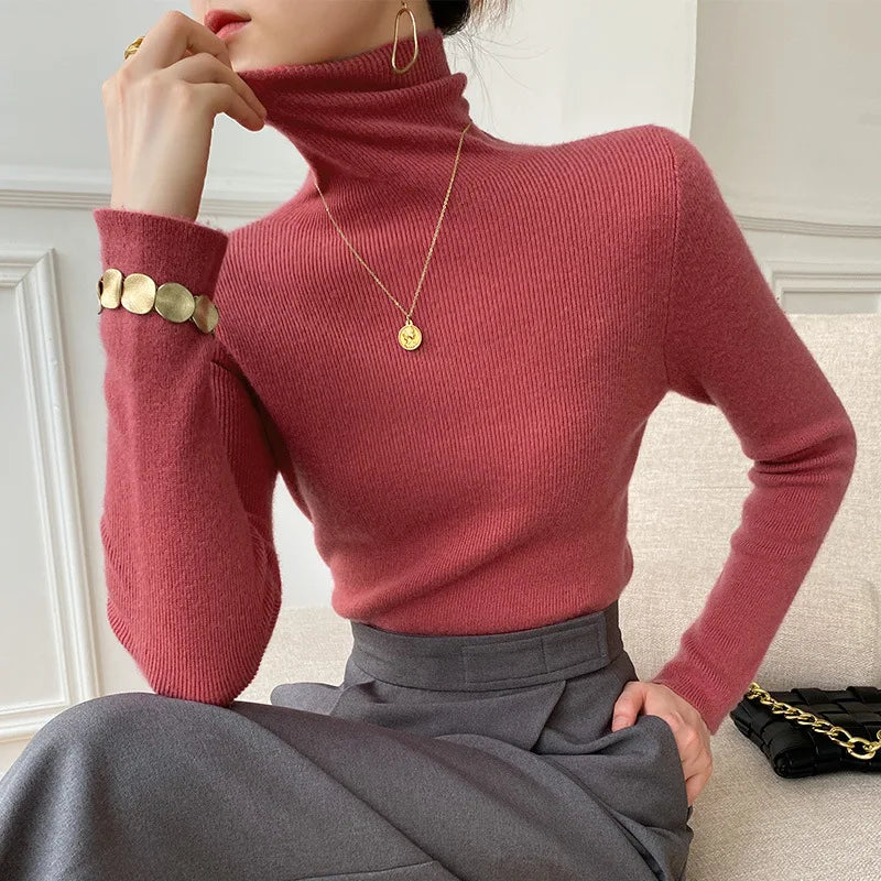Ribbed Fitted Folded Tapered Hemmed Sweater