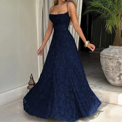 Strappy Ruched Textured Flared Maxi Dress