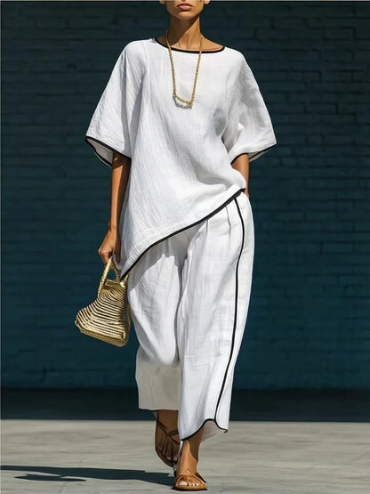 Loose Asymmetrical Round Wide Cropped Trimmed Set