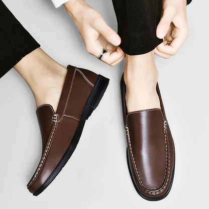 Contrast Stitching Square Toe Slip On Loafers