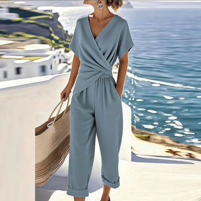 Surplice Pocketed Wide-Leg Set