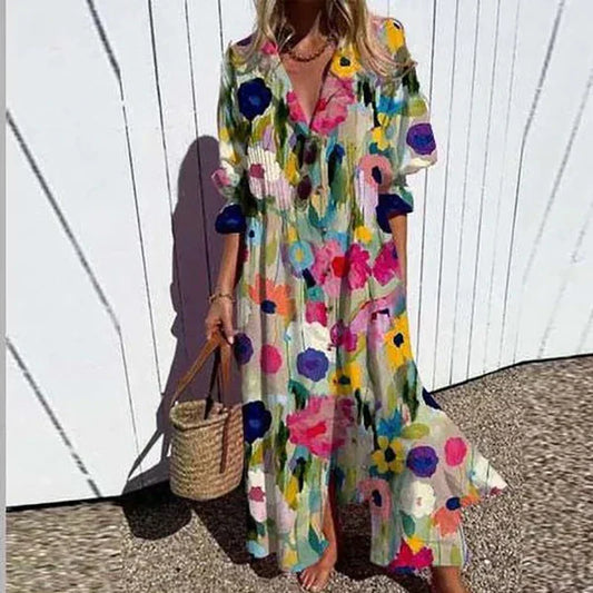 Loose Fit Pleated Printed Dress