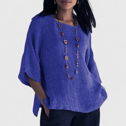 Round Neck Three-Quarter Sleeve Oversized Blouse