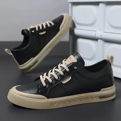 Laced Paneled Stitched Tabbed Flat Sneakers