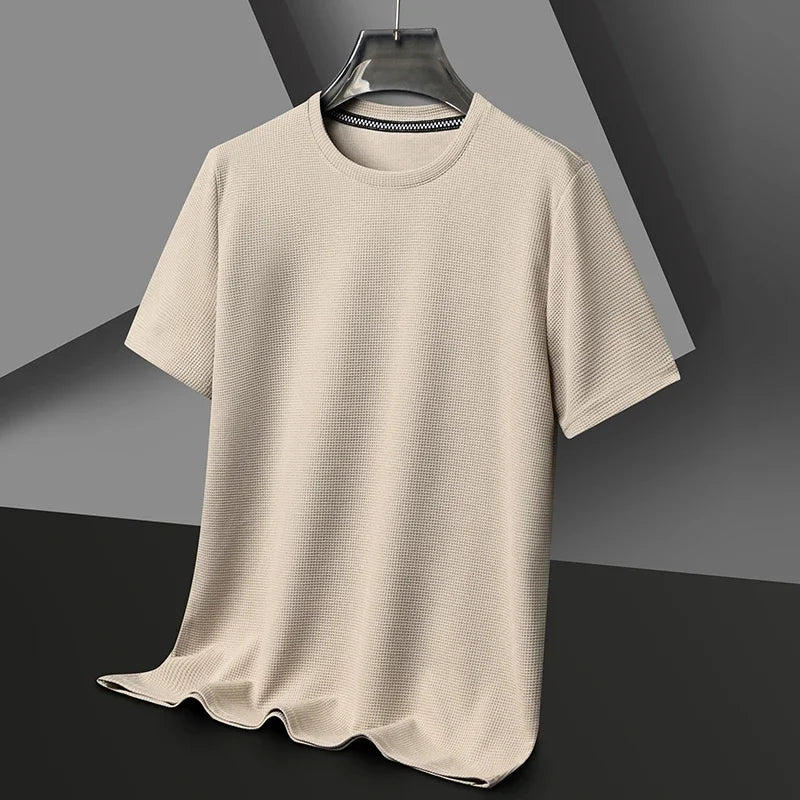 Short Round Neck Textured Ribbed Straight Shirt