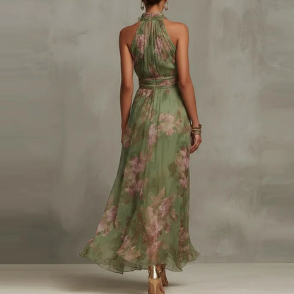 Pleated Sleeveless Fitted Draped Maxi Dress