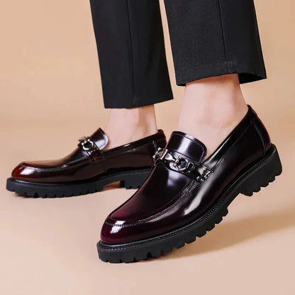 Polished Buckled Seamed Ridged Rounded Loafers