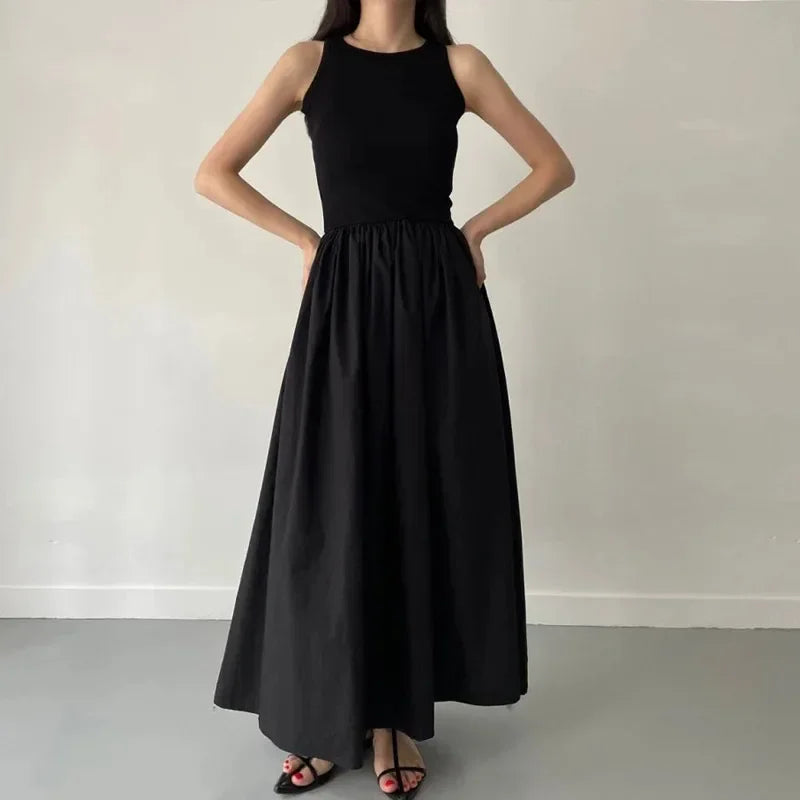 Plunging Neckline Pleated Flowy Floor Length Dress
