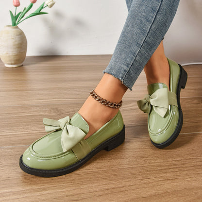 Round Toe Knot Detail Slip On Block Heel Loafers