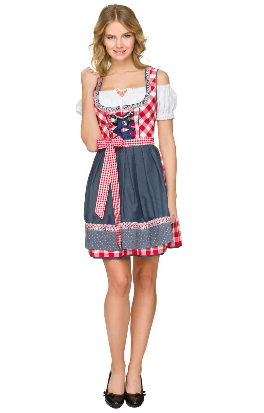 Women's Square Neck Puff Sleeve Checkered Dirndl Mini Dress