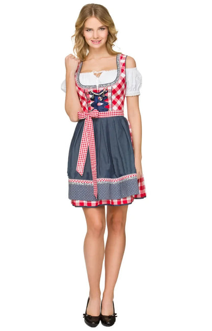 Women's Square Neck Puff Sleeve Checkered Dirndl Mini Dress