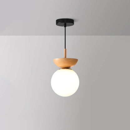 Wooden Base Globe Ceiling Light