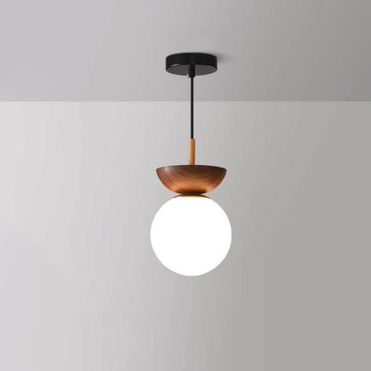 Wooden Base Globe Ceiling Light