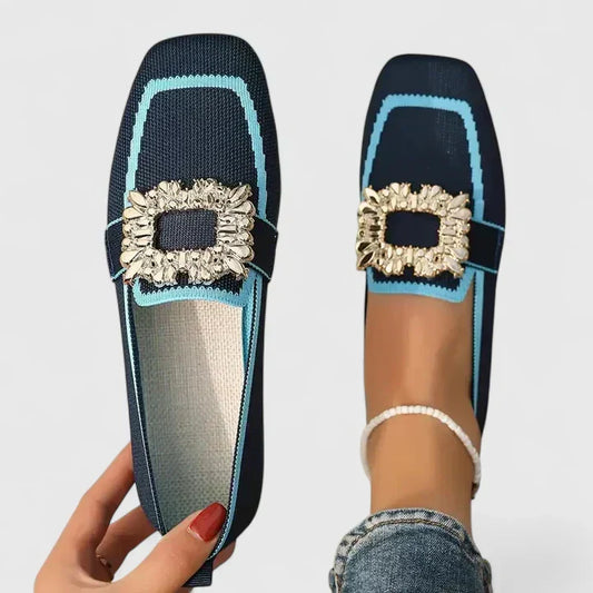 Square Toe Buckle Embellished Slip On Loafers