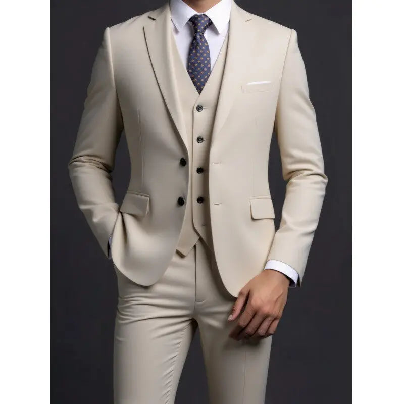 Solid Slim Three-Piece Suit Set
