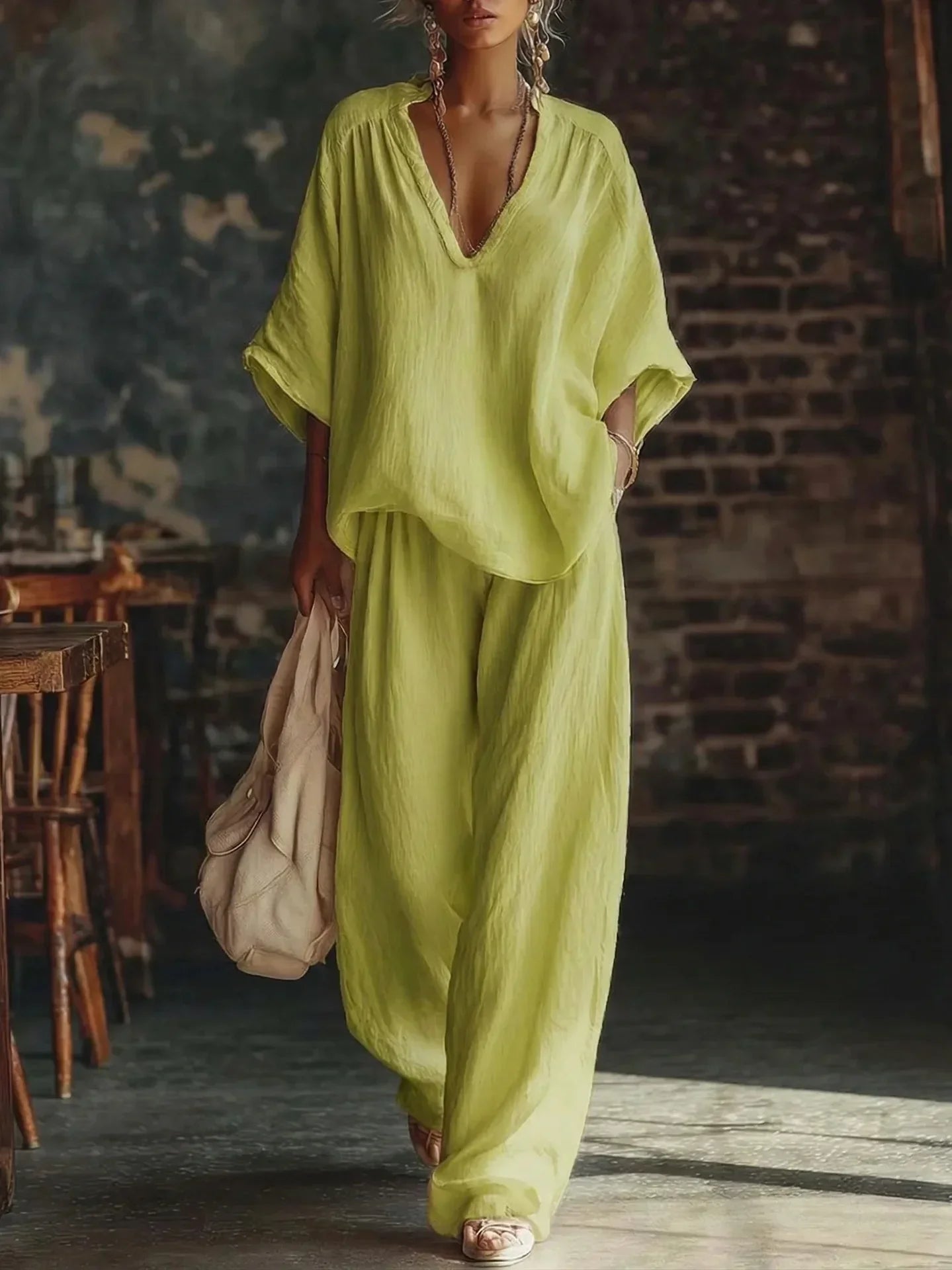 Crinkled Plunging Dropped Wide Loose Set
