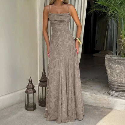 Strappy Ruched Textured Flared Maxi Dress