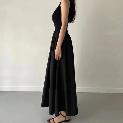 Plunging Neckline Pleated Flowy Floor Length Dress