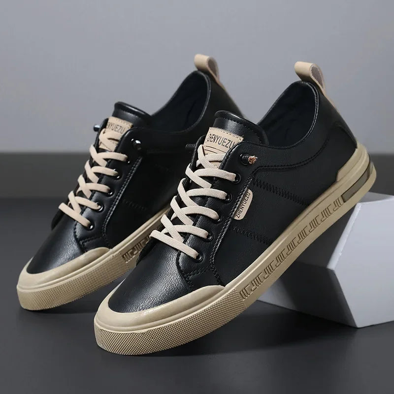 Laced Paneled Stitched Tabbed Flat Sneakers