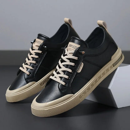 Laced Paneled Stitched Tabbed Flat Sneakers