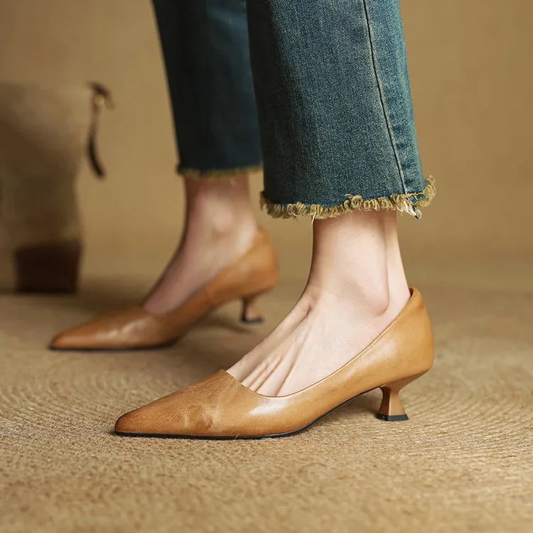 Slip On Pointed Toe Low Kitten Heels