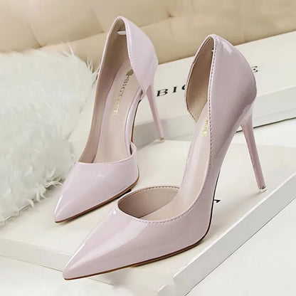 Pointed Closed Asymmetrical Cutout High Slender Heels