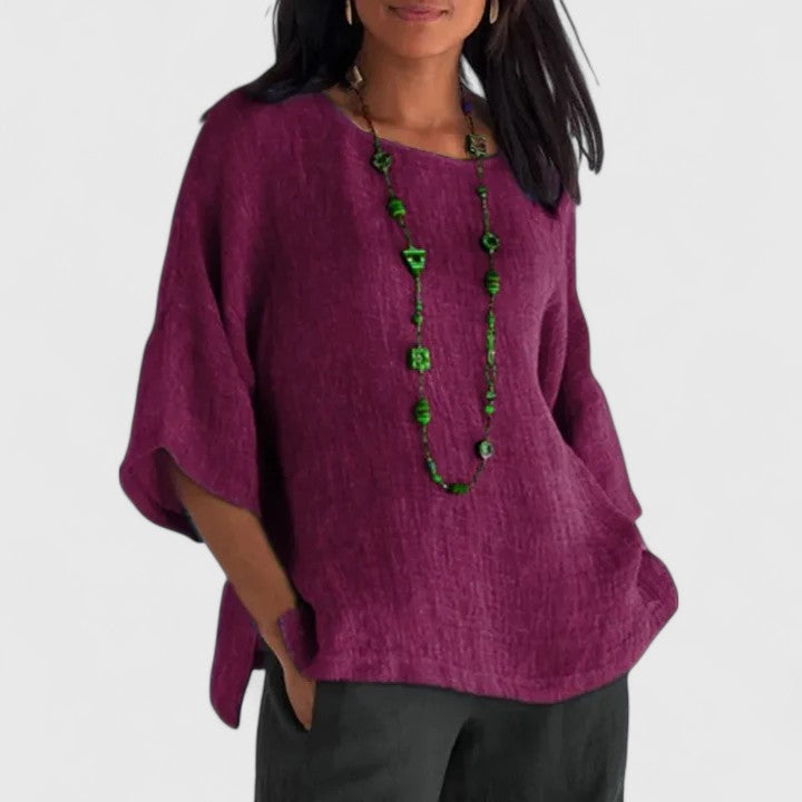 Round Neck Three-Quarter Sleeve Oversized Blouse