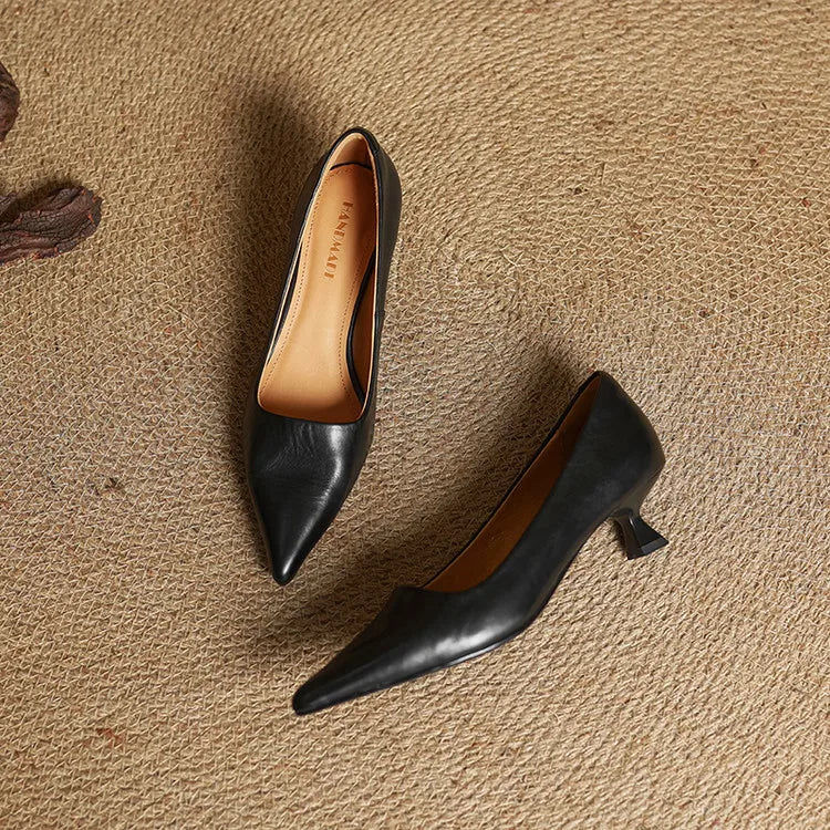 Slip On Pointed Toe Low Kitten Heels