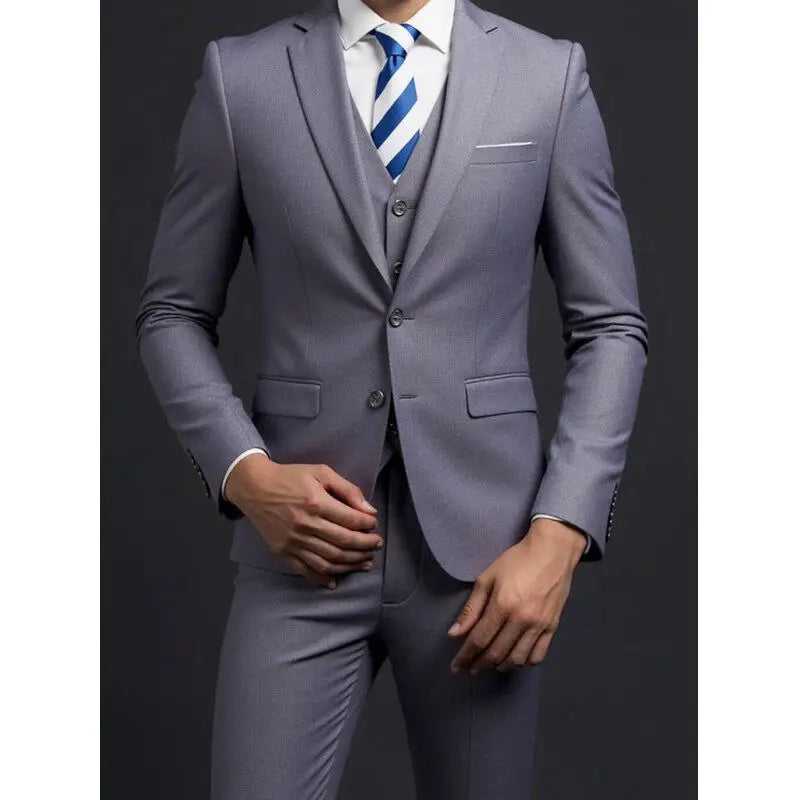 Solid Slim Three-Piece Suit Set