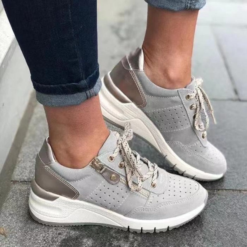 Women's Lace-Up Zip Wedge Platform Walking Sneakers