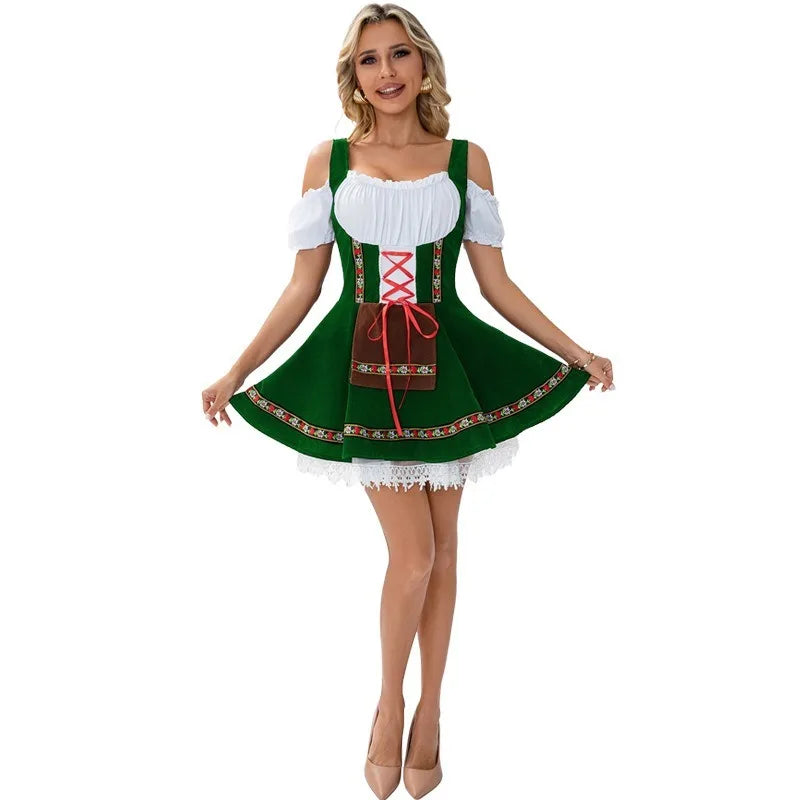 Off-Shoulder Lace-Up Embroidered Mini Dirndl Dress
