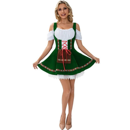 Off-Shoulder Lace-Up Embroidered Mini Dirndl Dress