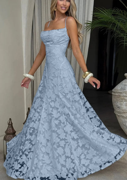 Strappy Ruched Textured Flared Maxi Dress