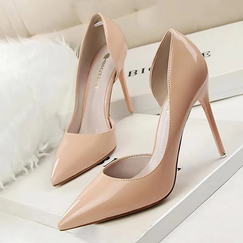 Pointed Closed Asymmetrical Cutout High Slender Heels