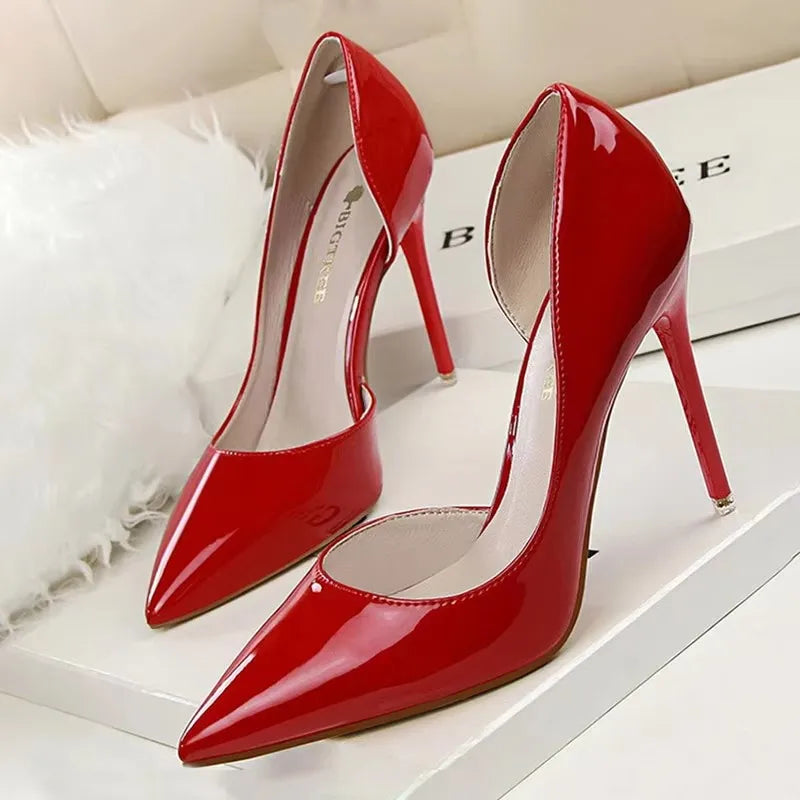 Pointed Closed Asymmetrical Cutout High Slender Heels