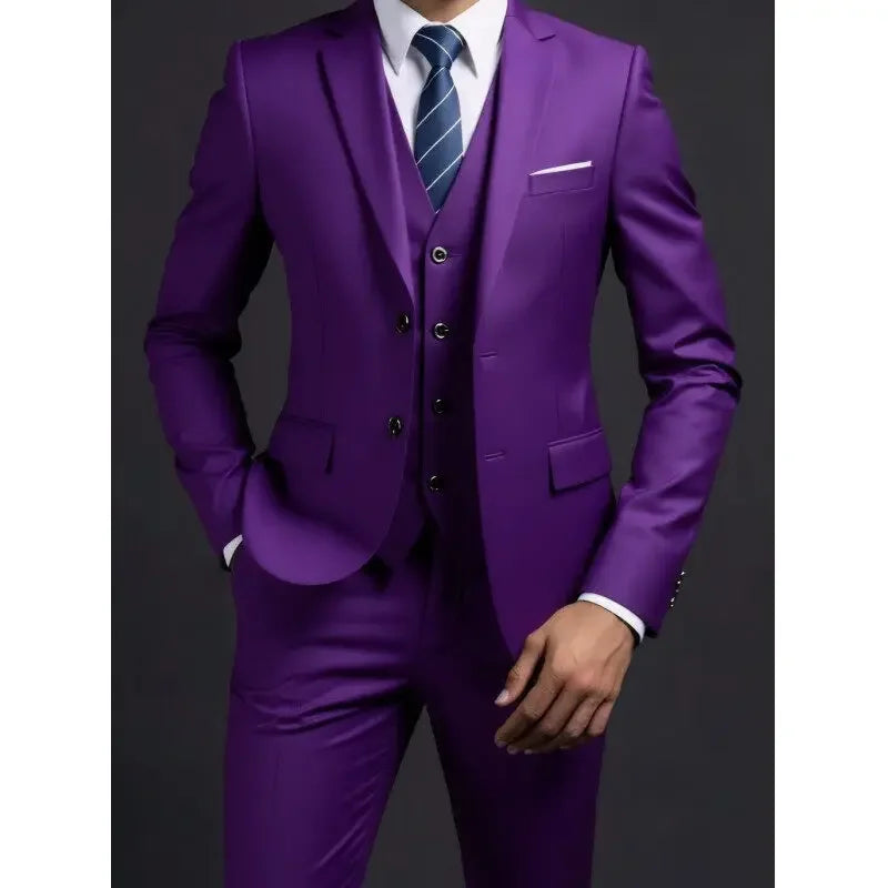 Solid Slim Three-Piece Suit Set