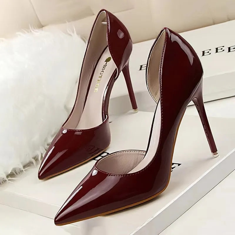 Pointed Closed Asymmetrical Cutout High Slender Heels