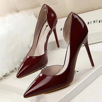 Pointed Closed Asymmetrical Cutout High Slender Heels