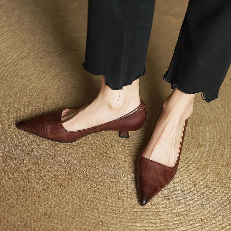 Slip On Pointed Toe Low Kitten Heels