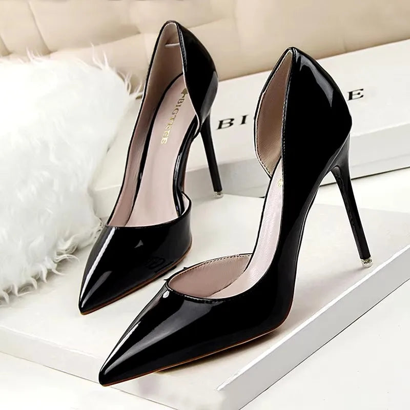 Pointed Closed Asymmetrical Cutout High Slender Heels