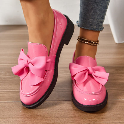 Round Toe Knot Detail Slip On Block Heel Loafers