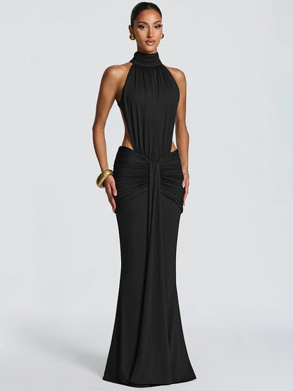 Sleeveless Side Cutout Gathering Floor Length Dress