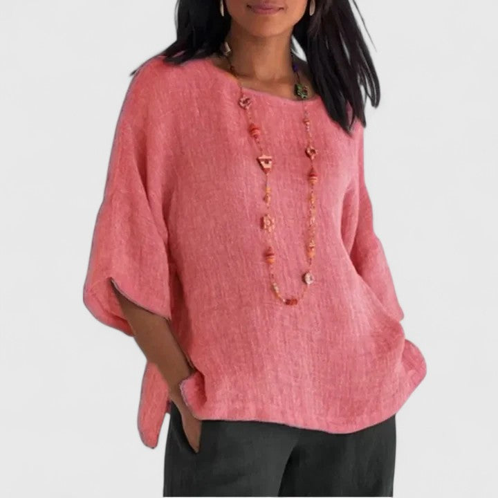 Round Neck Three-Quarter Sleeve Oversized Blouse