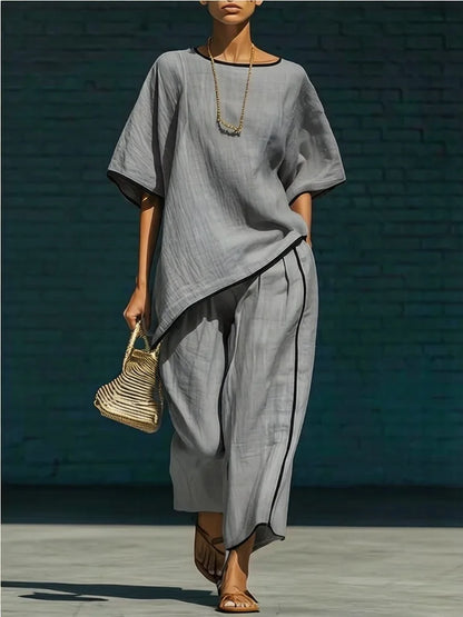 Loose Asymmetrical Round Wide Cropped Trimmed Set