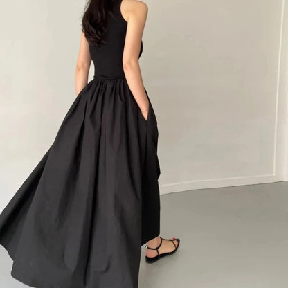 Plunging Neckline Pleated Flowy Floor Length Dress