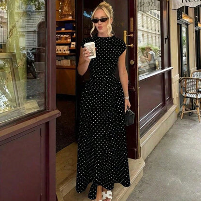 Polka Dot Fitted A Line Capsleeve Flare Dress