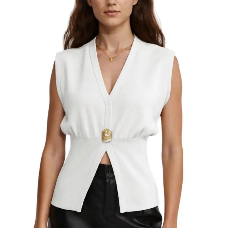 Sleeveless Plunging Neckline Split Hem Top