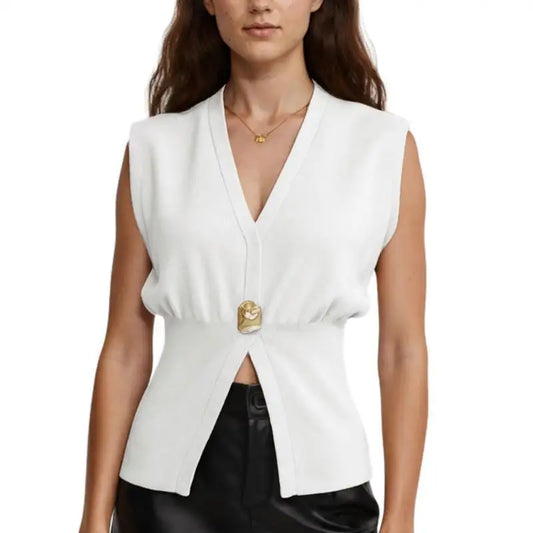 Sleeveless Plunging Neckline Split Hem Top